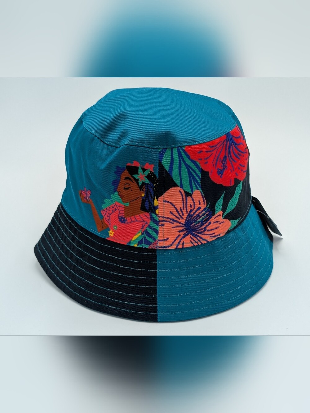 Disney Park Adult Bucket Hat Teal and Black Floral Graphic Encanto La Familia